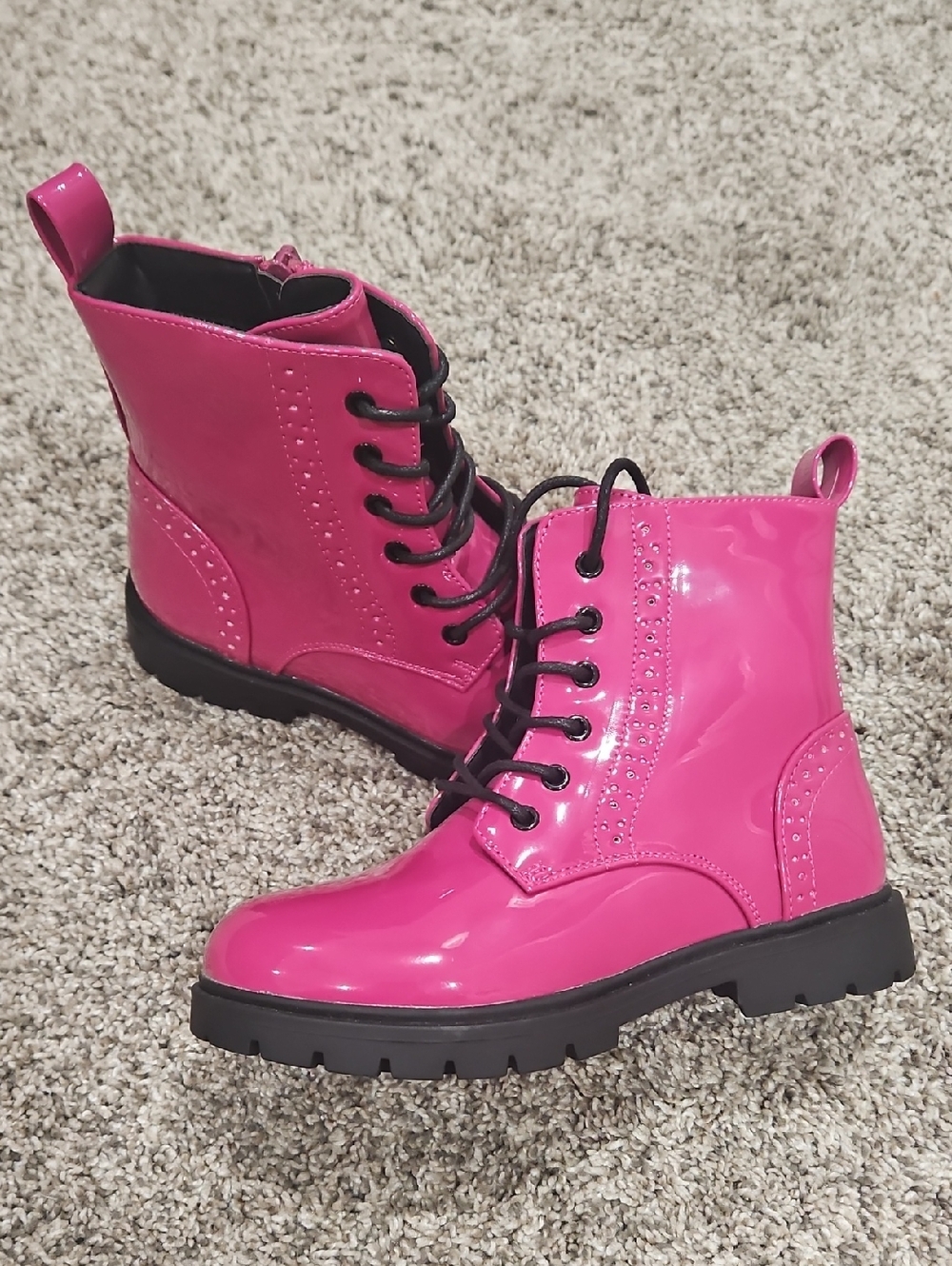 Little Girl's Sz. 12 - Hot Pink Patent Zip Combat Boots